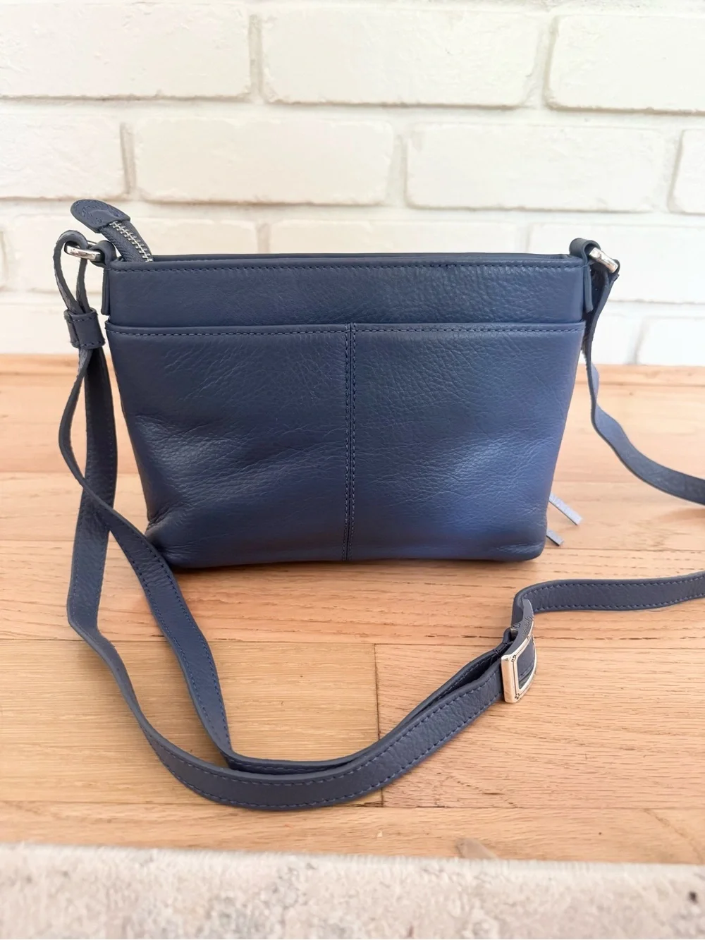 Brighton Barbados city organizer crossbody handbag purse bag blue leather